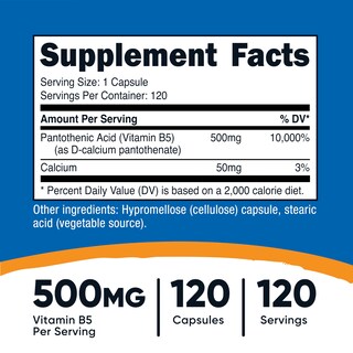 Foto 2 | Suplemento Nutricost De Ácido Pantoténico (vitamina B5) 500 Mg - Venta Internacional.