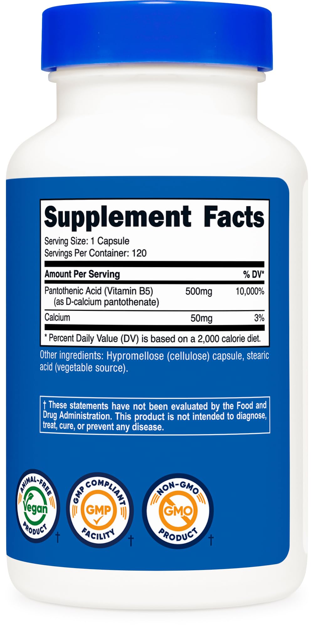 Foto 6 pulgar | Suplemento Nutricost De Ácido Pantoténico (vitamina B5) 500 Mg - Venta Internacional.