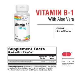 Foto 3 | Suplemento Solaray De Vitamina B-1, 100 Mg, Soporte Saludable, 100 Cápsulas Vegetales - Venta Internacional.
