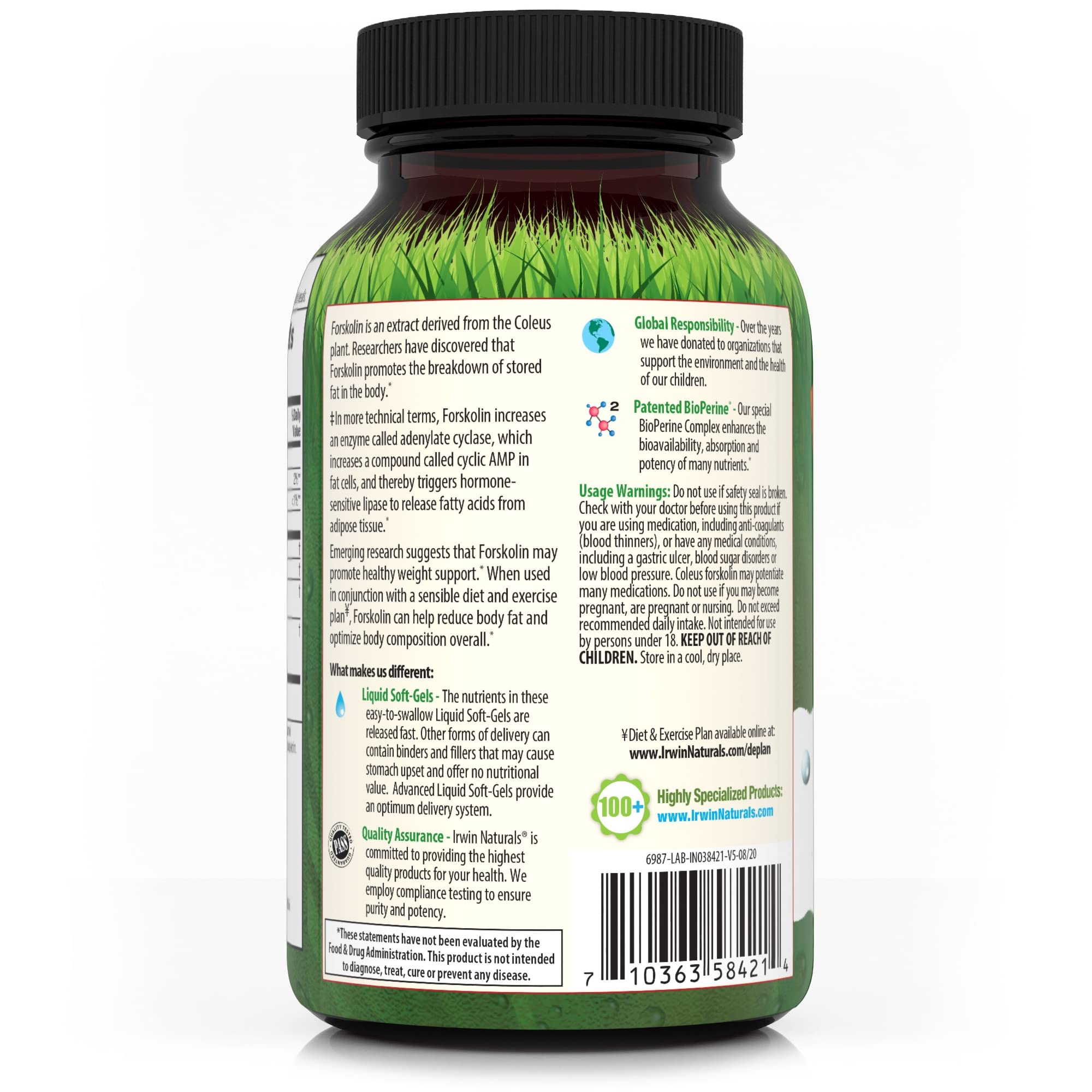 Foto 4 pulgar | Suplemento Dietético De Forskolina De Irwin Naturals, 60 Cápsulas - Venta Internacional.