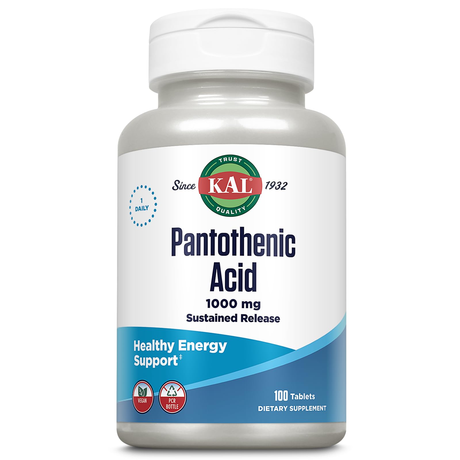 Suplemento De Ácido Pantoténico Kal 1000 Mg De Vitamina B5 100 Tabletas - Venta Internacional.