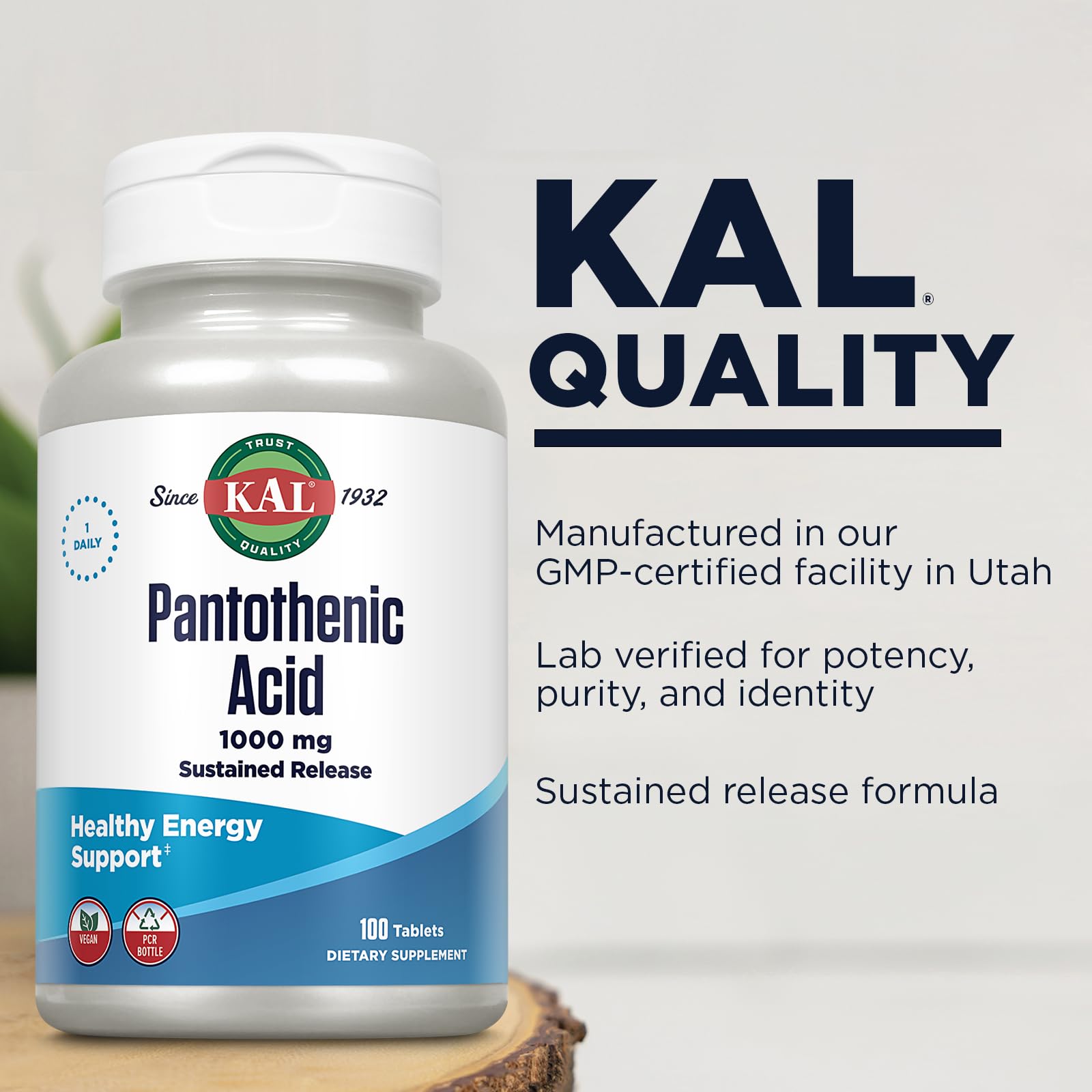 Foto 5 pulgar | Suplemento De Ácido Pantoténico Kal 1000 Mg De Vitamina B5 100 Tabletas - Venta Internacional.