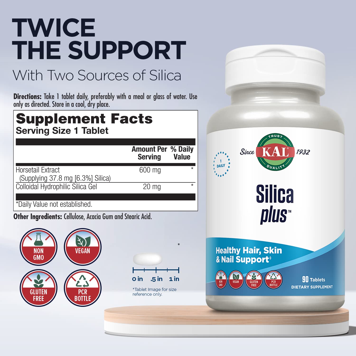 Foto 4 pulgar | Suplemento Kal Silica Plus Con Extracto De Cola De Caballo 90 Comprimidos - Venta Internacional.