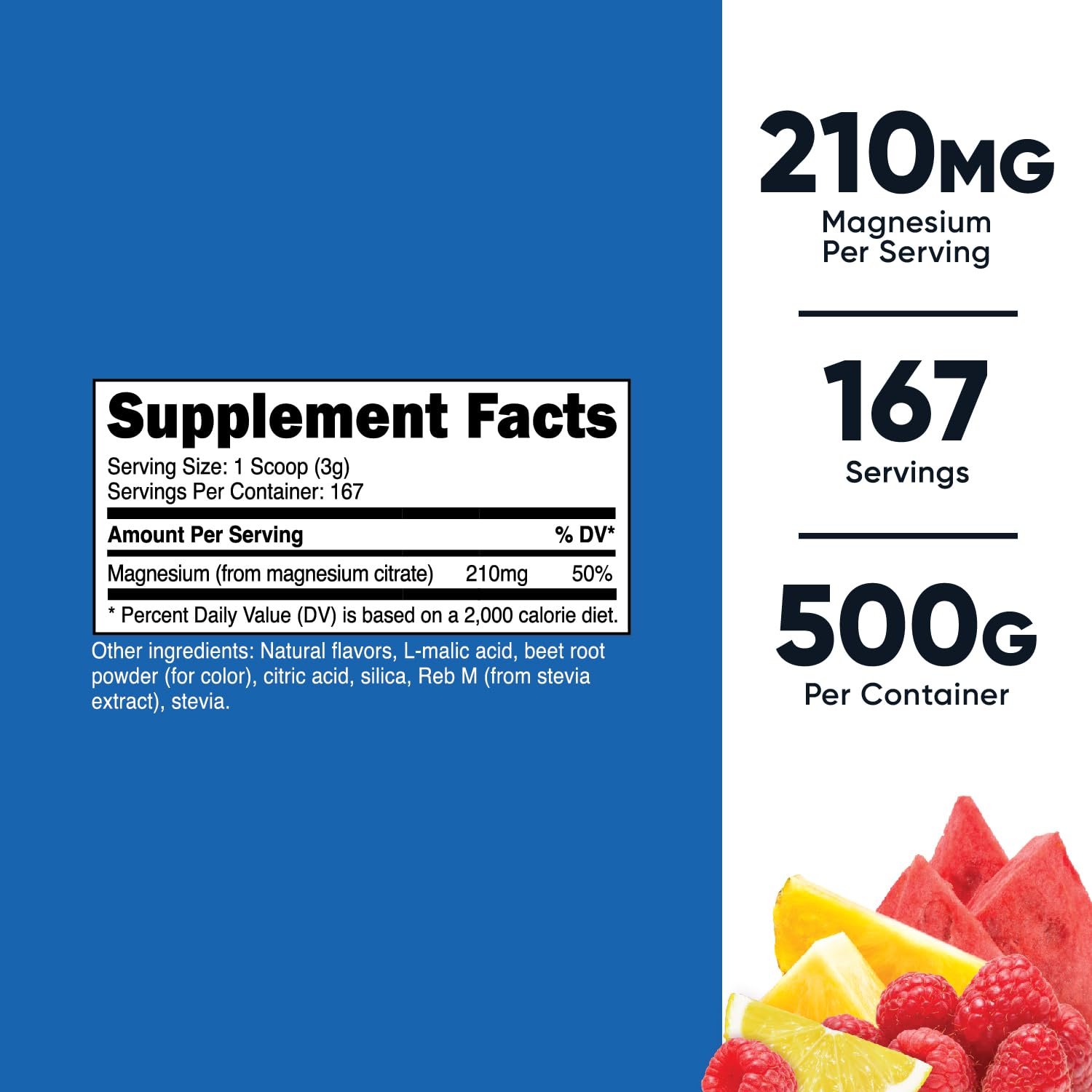 Foto 3 pulgar | Citrato De Magnesio En Polvo Nutricost Fruit Punch 500 G - Venta Internacional.