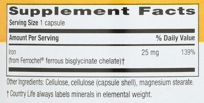 Foto 3 | Suplemento Country Life Easy Iron, Cápsulas Veganas De 25 Mg - Venta Internacional.