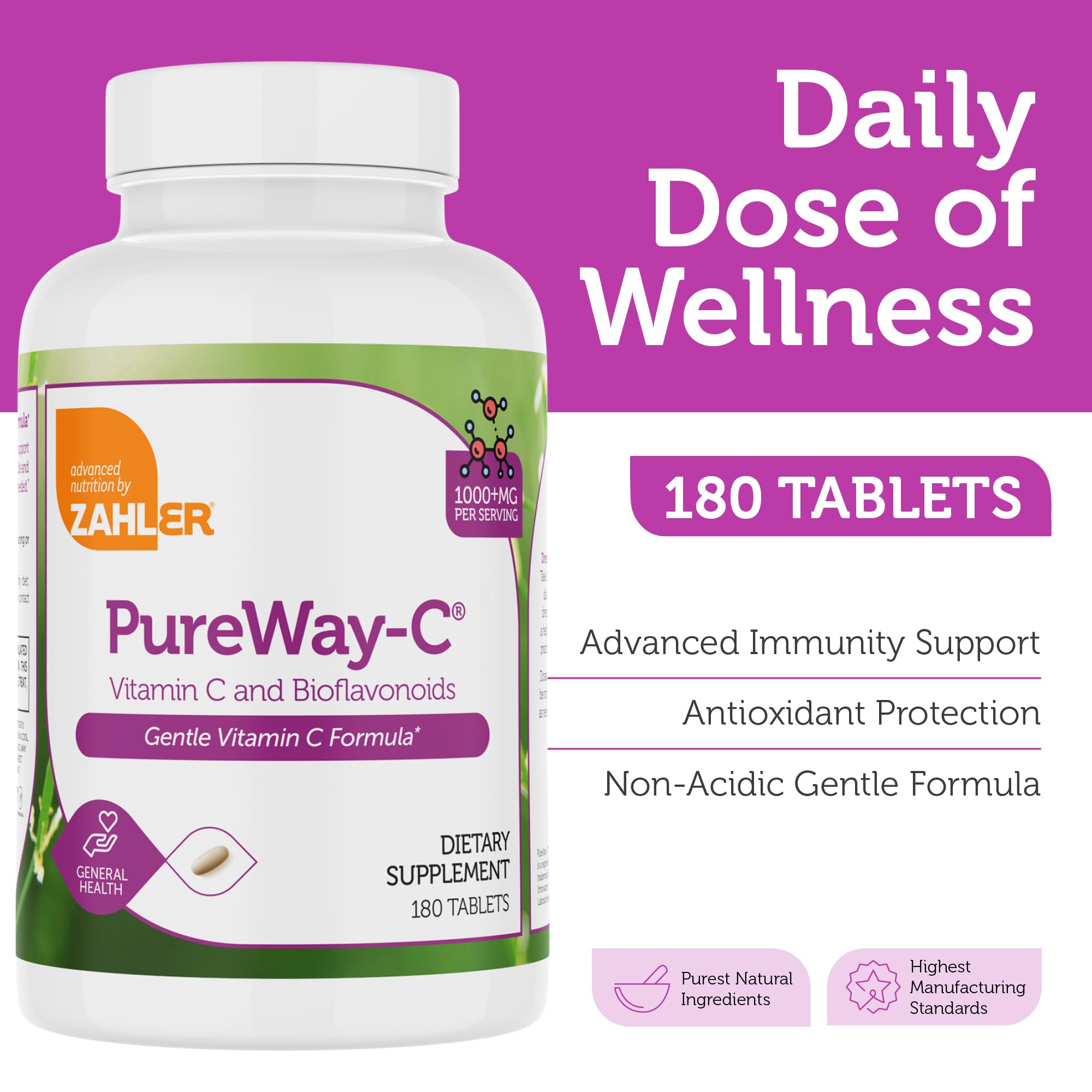 Foto 3 pulgar | Suplemento De Vitamina C Zahler Pureway-c 1000 Mg 180 Comprimidos - Venta Internacional.