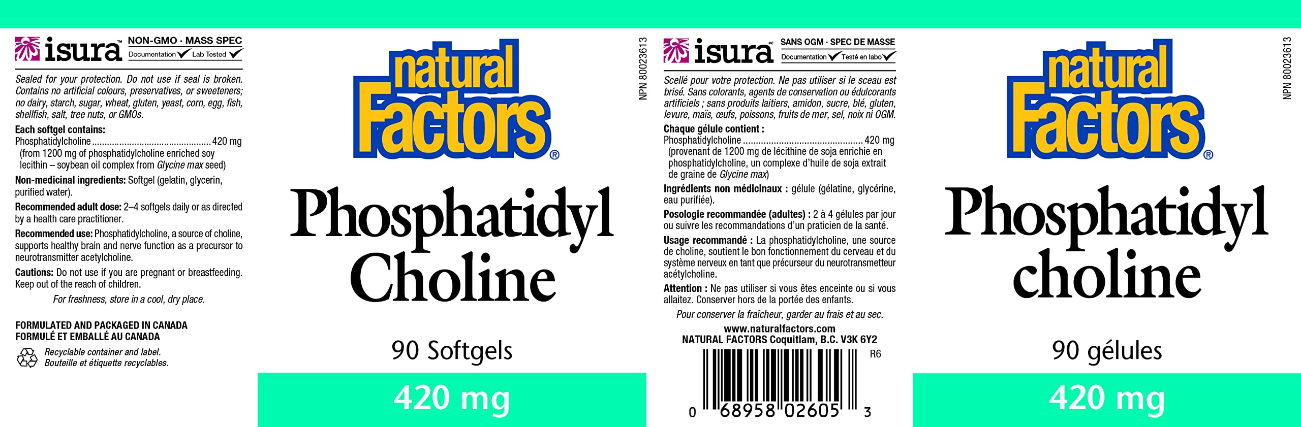 Foto 3 pulgar | Suplemento De Fosfatidilcolina De Natural Factors, 420 Mg, 90 Cápsulas Blandas - Venta Internacional.