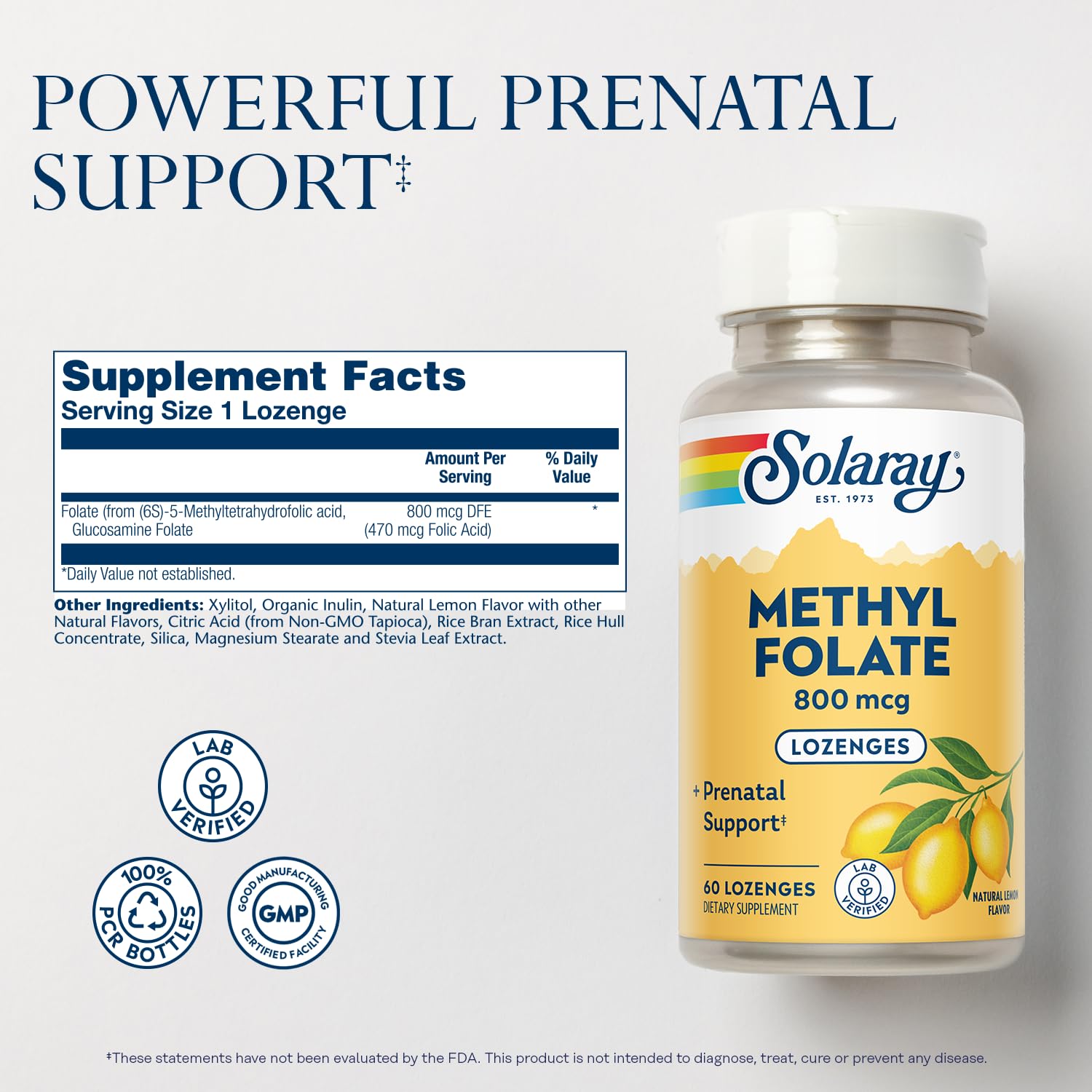 Foto 3 pulgar | Vitaminas Prenatales Solaray Metil Folato 800 Mcg 60 Pastillas - Venta Internacional.