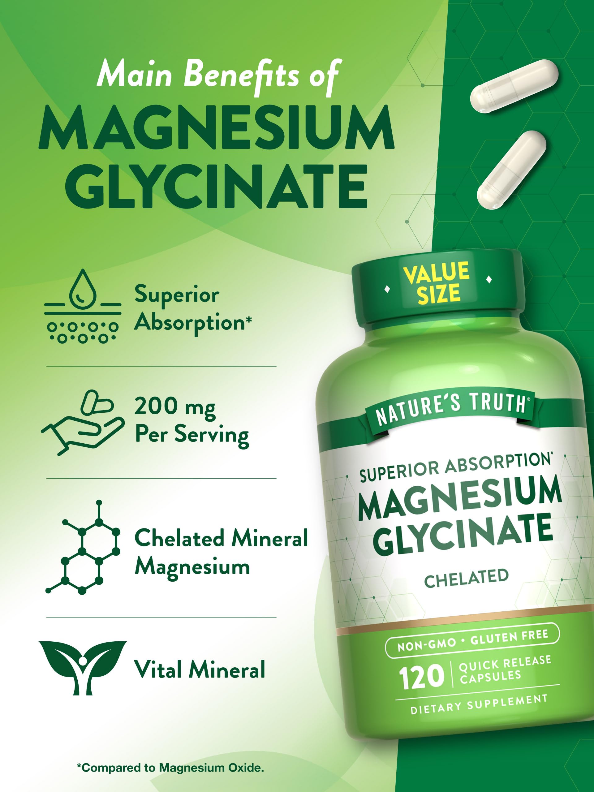 Foto 6 pulgar | Suplemento Nature's Truth De Glicinato De Magnesio 200 Mg 120 Cápsulas - Venta Internacional.