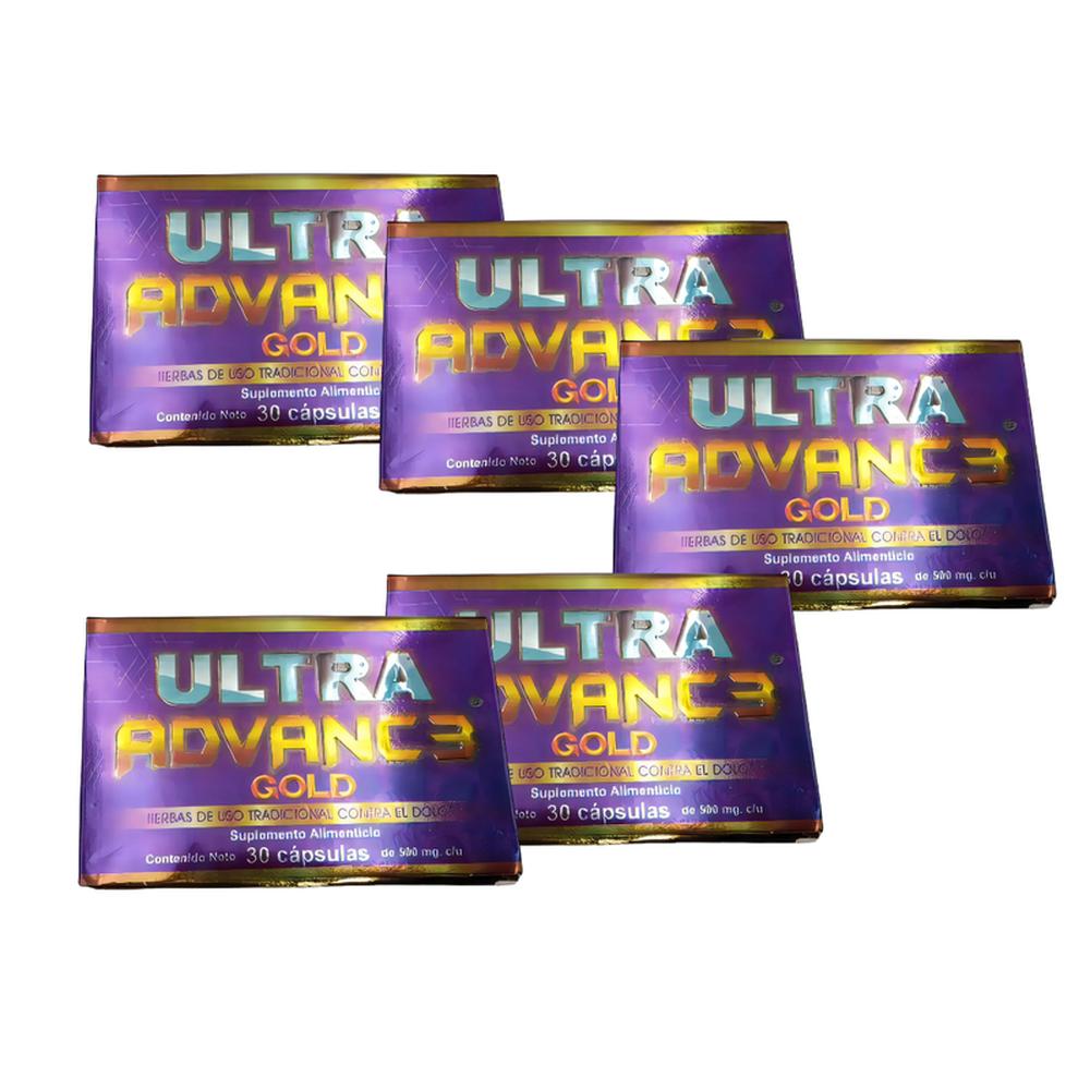 Pack 5 Ultra Advanc3 Gold 30 Cápsulas De 500 Mg Alivio Para Articulaciones Y Huesos