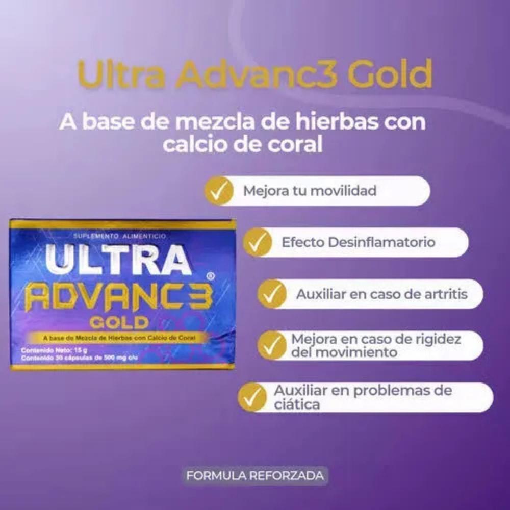 Foto 6 pulgar | Pack 2 Ultra Advanc3 Gold 30 Cápsulas De 500 Mg Alivio Para Articulaciones Y Huesos