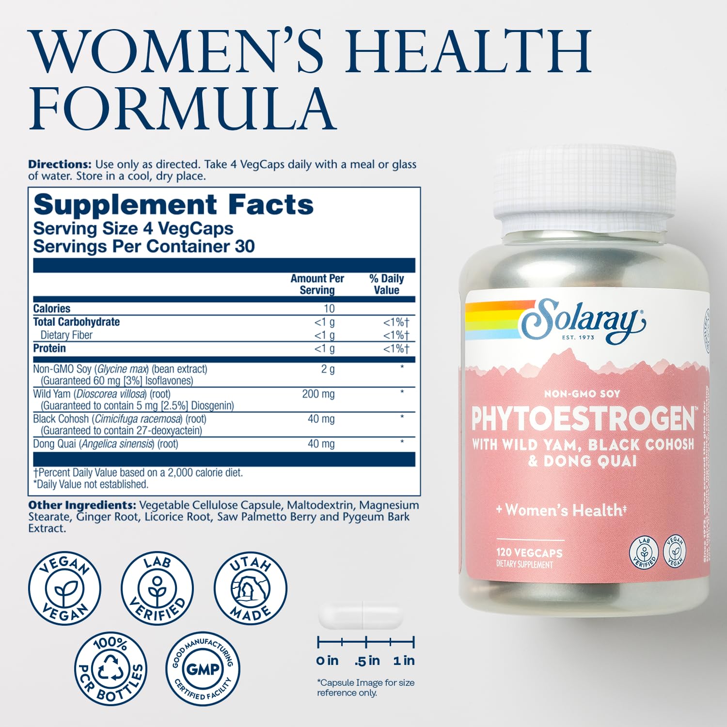 Foto 3 pulgar | Suplemento Solaray Phytoestrogen Menopause 120 Cápsulas Vegetales - Venta Internacional