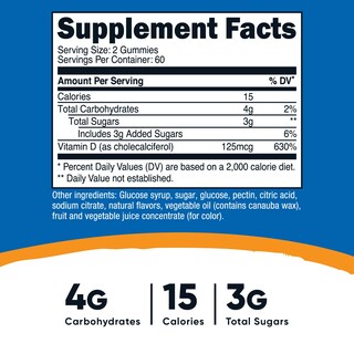 Foto 2 | Vitamina D3 Nutricost 120 Gomitas-Venta Internacional