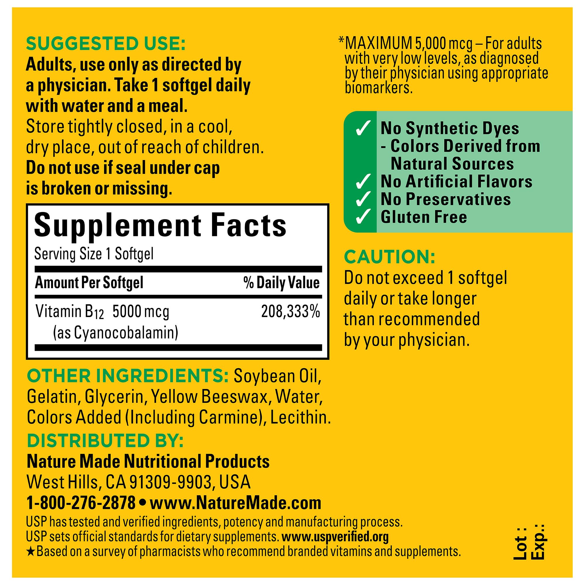 Foto 6 pulgar | Suplemento de Vitamina B12 Nature Made 5000 Mcg 60 Cápsulas Blandas - Venta Internacional