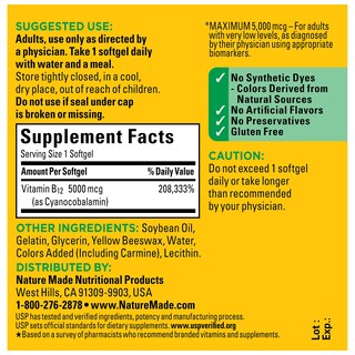Foto 5 | Suplemento de Vitamina B12 Nature Made 5000 Mcg 60 Cápsulas Blandas - Venta Internacional