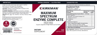 Foto 3 | Suplemento Kirkman Labs Maximum Spectrum Enzyme 120 Cápsulas - Venta Internacional