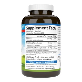 Foto 2 | Vitamina E Carlson E-Gems Plus Natural 400 Ui 250 Softgels - Venta Internacional