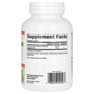 Foto 2 | Complemento Natural Factors Vinagre de Sidra de Manzana Fermentado 500 Mg 180 Cápsulas - Venta Internacional
