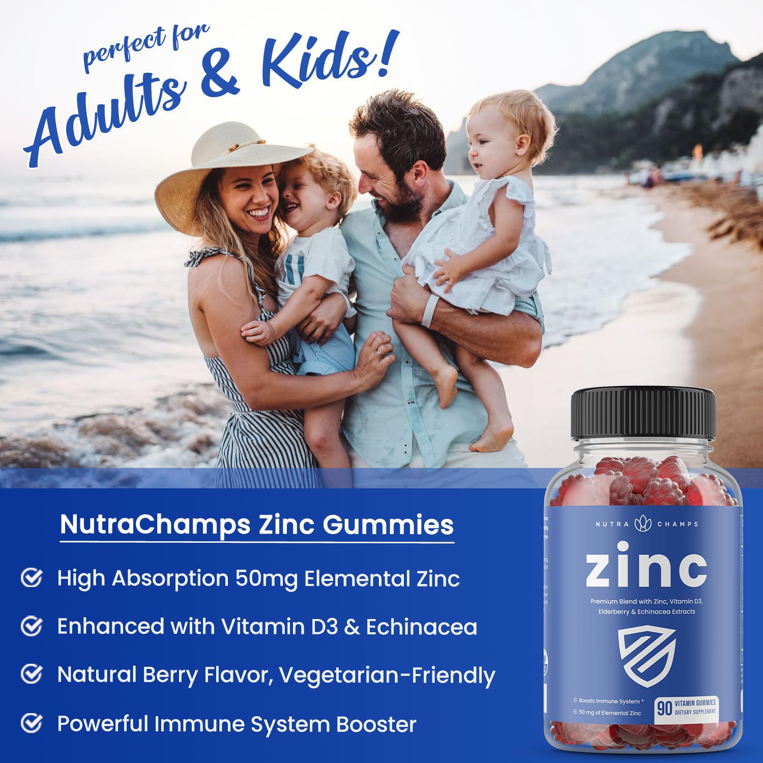 Foto 6 pulgar | Zinc Nutrachamps con Vitamina D3 2000 Ui 90 Gomitas - Venta Internacional