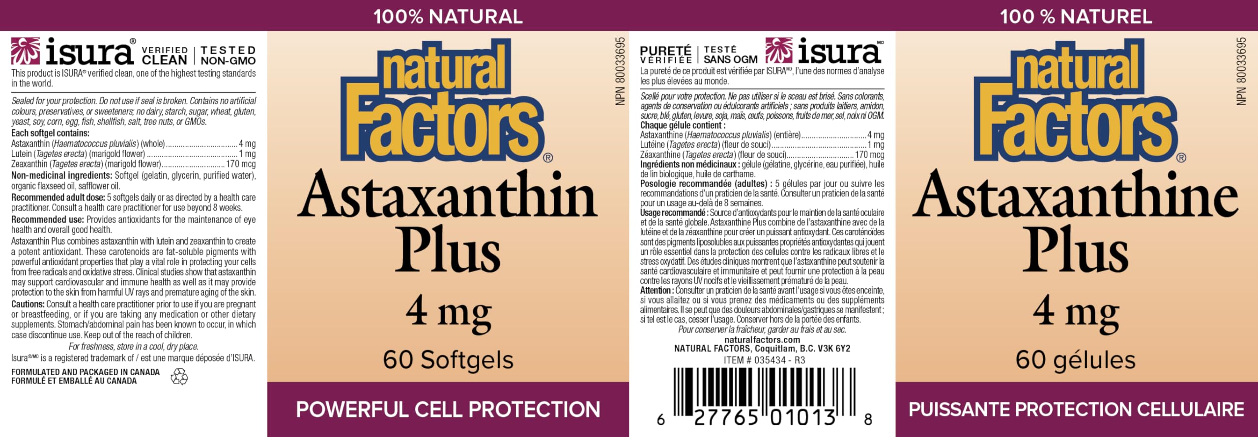 Foto 5 pulgar | Suplemento Natural Factors Astaxanthin Plus 4 Mg 60 Tabletas - Venta Internacional