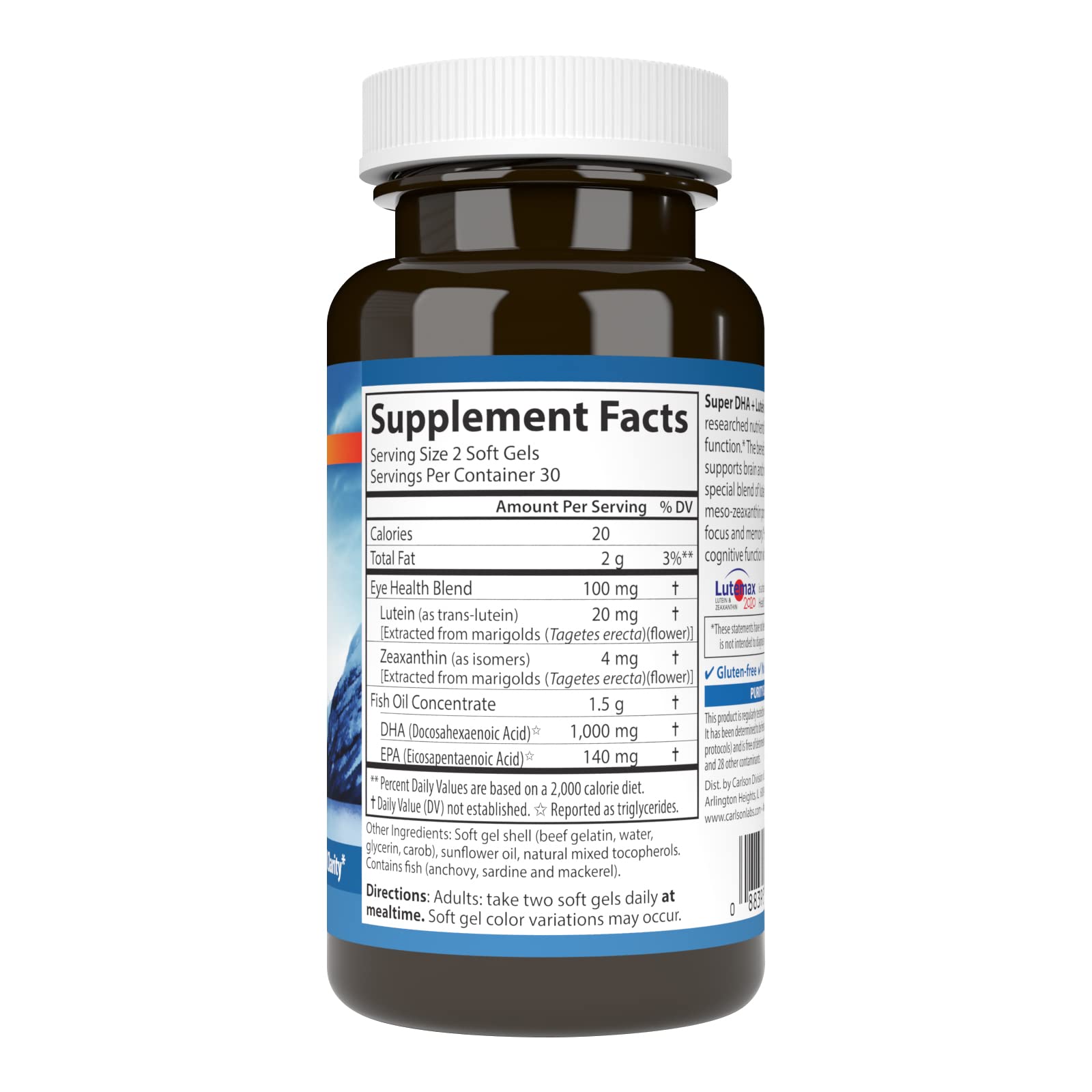 Foto 3 pulgar | Suplemento Carlson Super Dha Plus Luteína 1000 Mg Dha 60 Cápsulas Blandas - Venta Internacional.