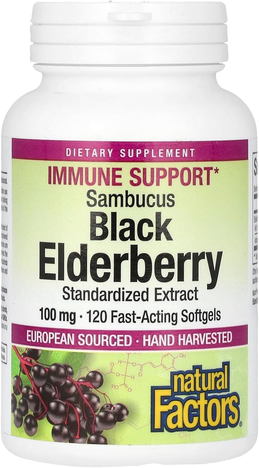 Foto 2 pulgar | Suplemento Natural Factors Black Elderberry 100 Mg 120 Cápsulas Blandas - Venta Internacional.