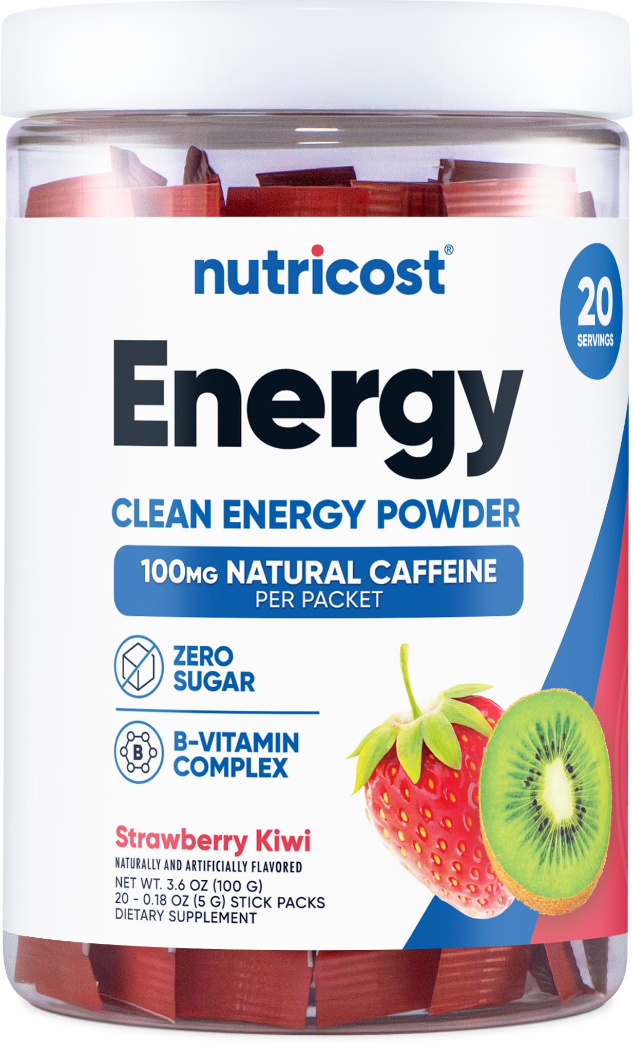 Foto 2 pulgar | Energy Powder Nutricost Clean Strawberry Kiwi, 20 Porciones - Venta Internacional.