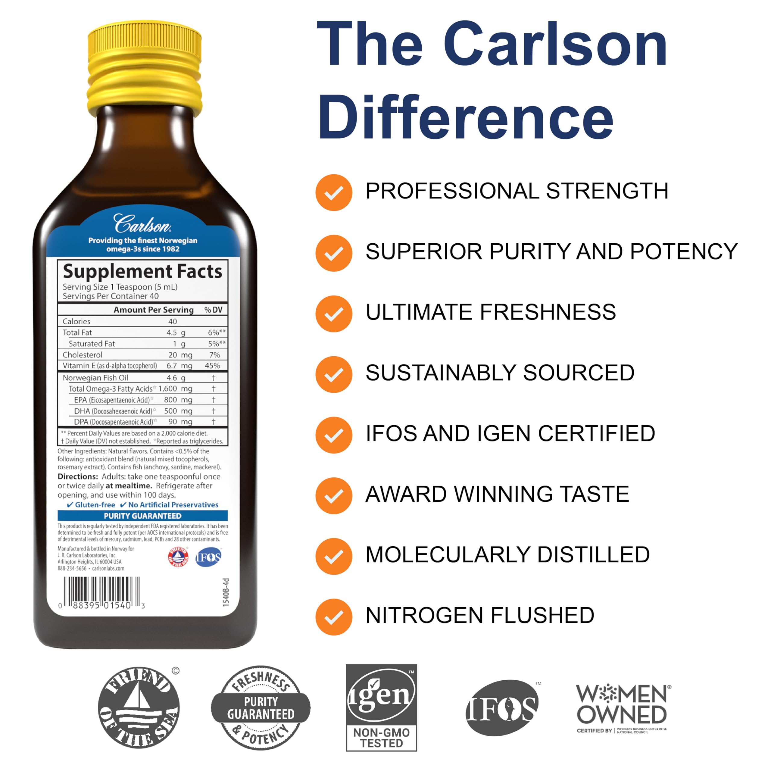Foto 3 pulgar | Suplemento De Aceite De Pescado Carlson The Very Finest 200 Ml - Venta Internacional.