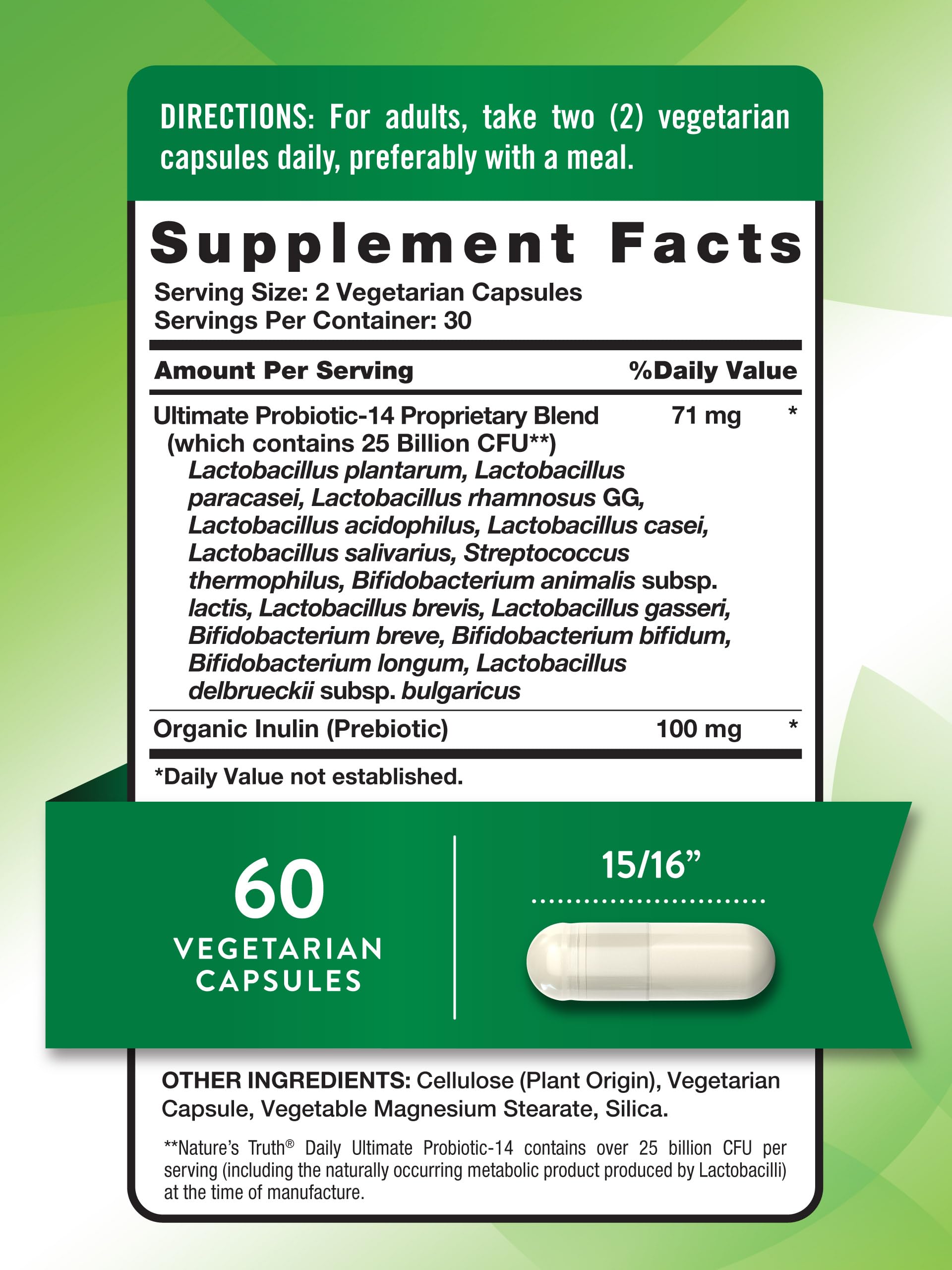 Foto 2 | Probióticos Nature's Truth, 25 Mil Millones De Cfu, 60 Cápsulas - Venta Internacional.