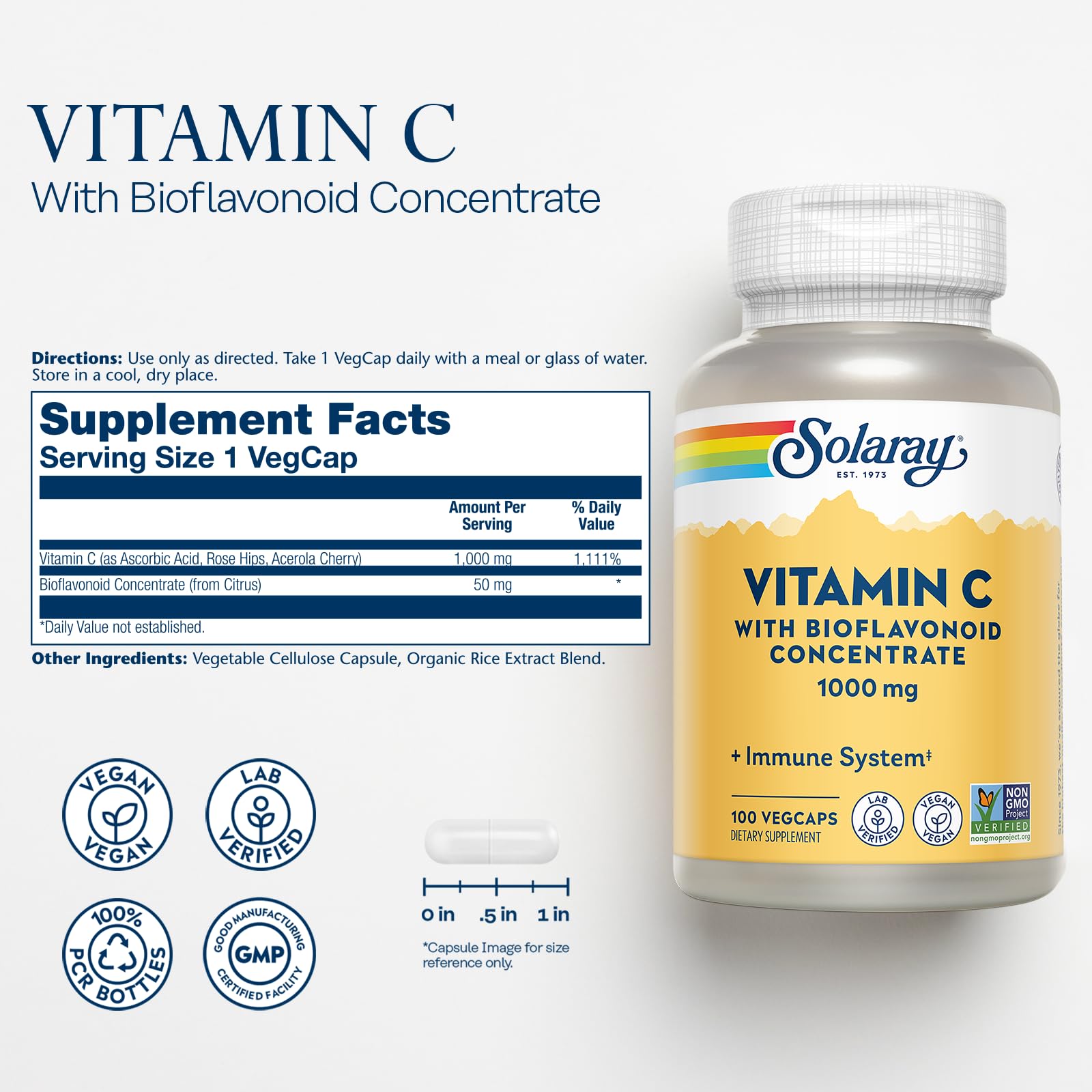 Foto 3 pulgar | Suplemento Solaray De Vitamina C De 1000 Mg Con Bioflavonoides, 100 Cápsulas Vegetales - Venta Internacional.