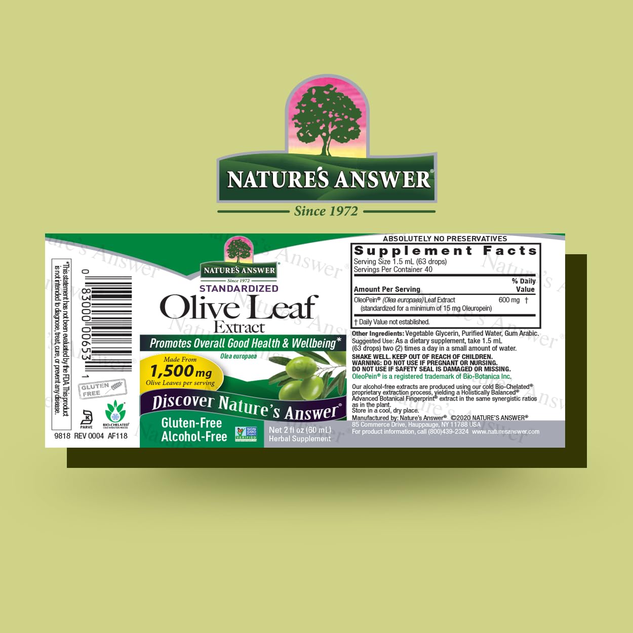 Foto 3 pulgar | Extracto De Hoja De Olivo Nature's Answer Sin Alcohol 60 Ml - Venta Internacional.