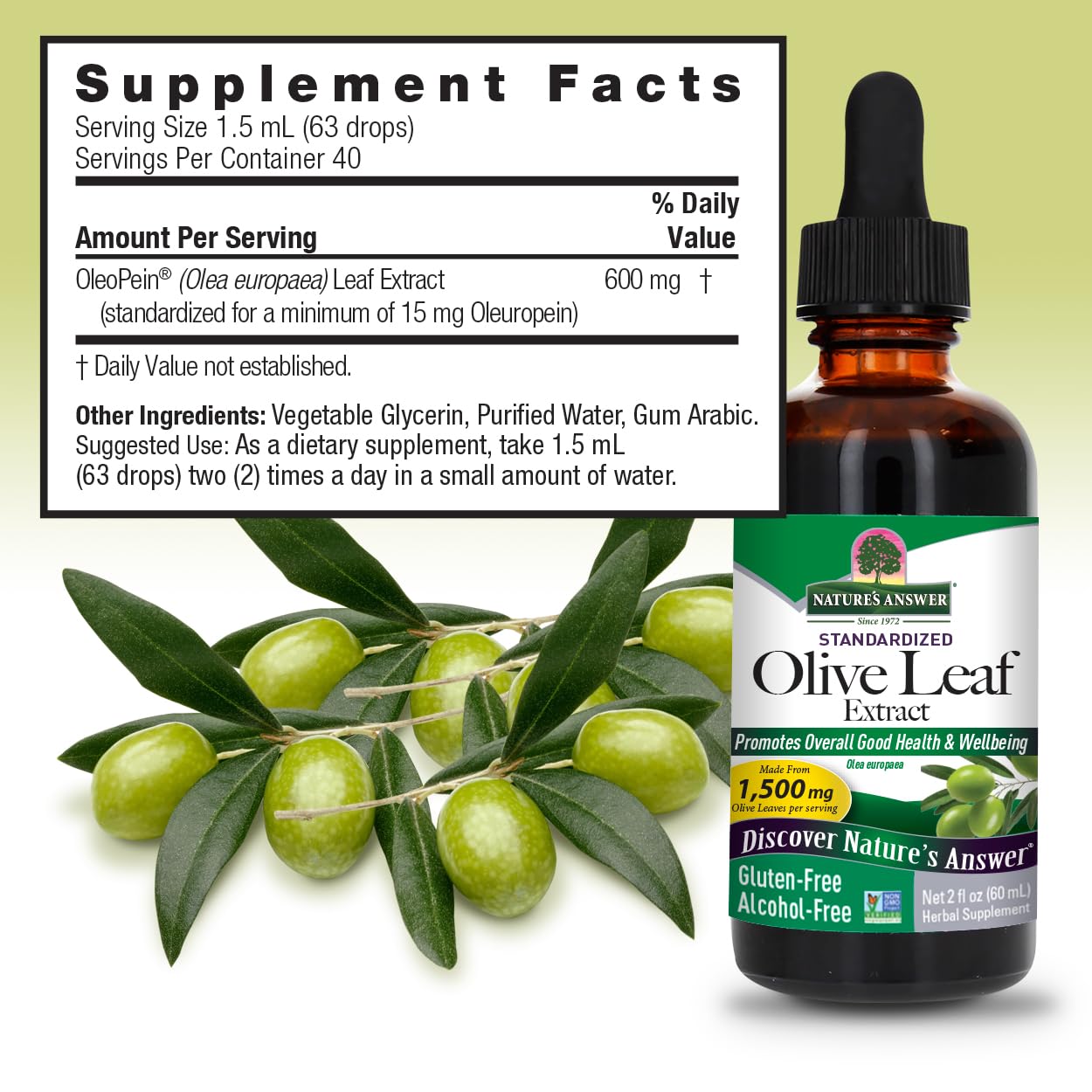 Foto 4 pulgar | Extracto De Hoja De Olivo Nature's Answer Sin Alcohol 60 Ml - Venta Internacional.