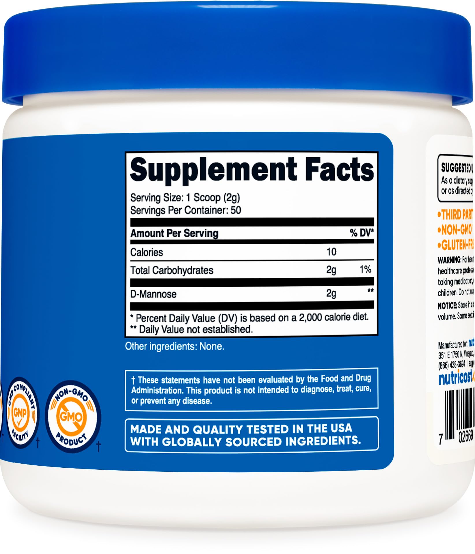 Foto 6 pulgar | Suplemento Nutricost D-manosa En Polvo 100 G (50 Porciones) - Venta Internacional.