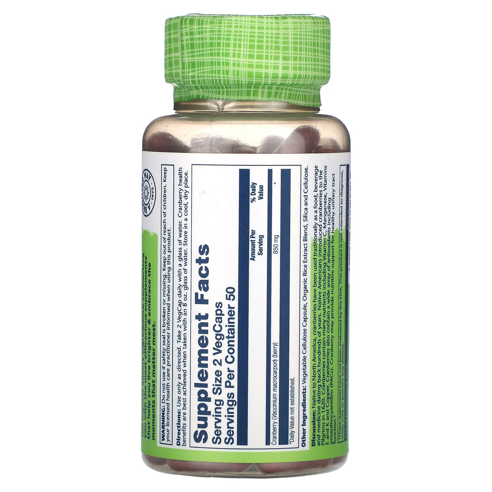 Foto 3 pulgar | Suplemento Solaray Cranberry 425 Mg 100 Cápsulas - Venta Internacional.
