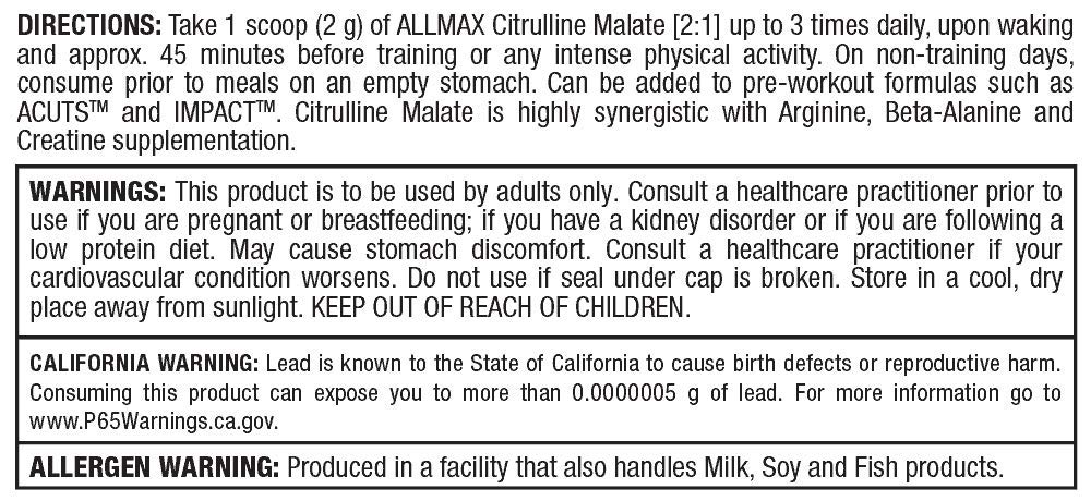 Foto 5 pulgar | Suplemento Allmax Nutrition, Malato De Citrulina, 300 G, Sin Sabor - Venta Internacional.