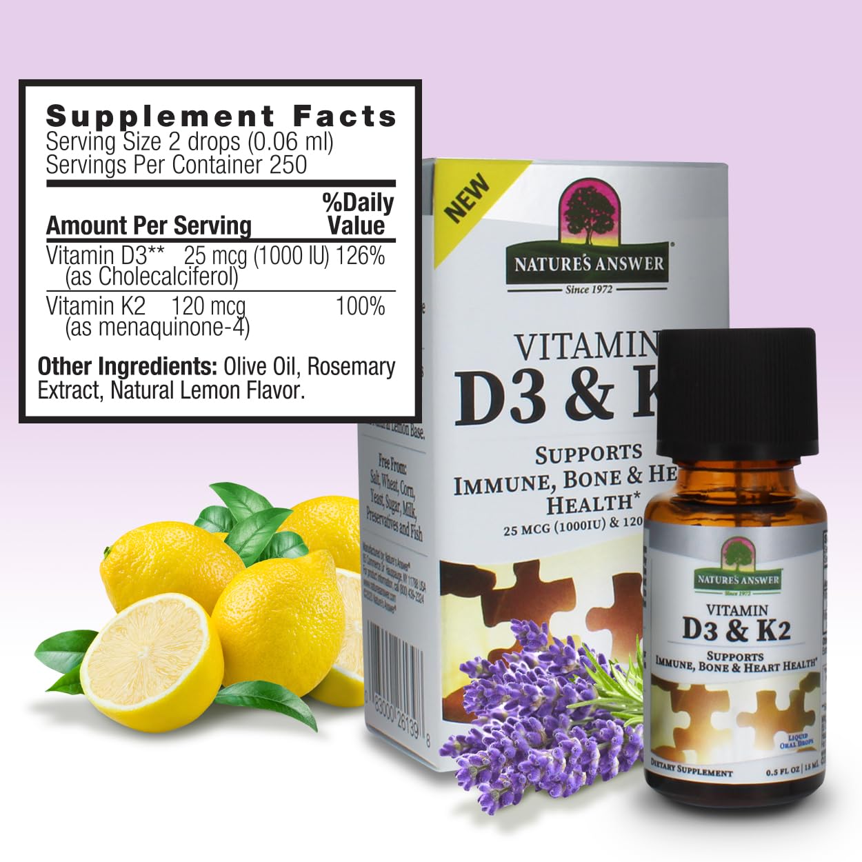 Foto 3 | Suplemento De Vitamina D3 Y K2 De Nature's Answer, 15 Ml - Venta Internacional.