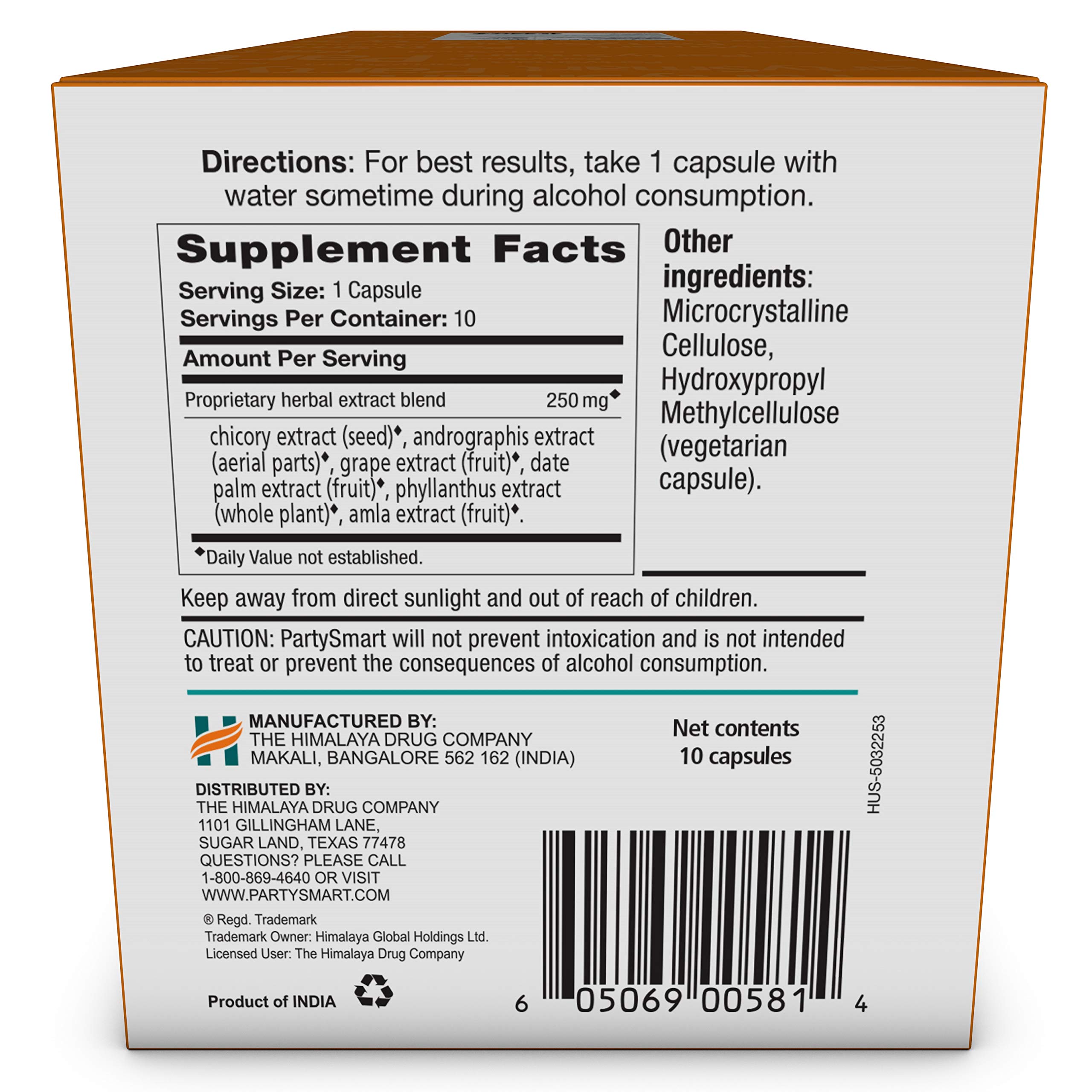 Foto 2 | Suplemento Himalaya Partysmart Liver Support 10 Cápsulas - Venta Internacional.