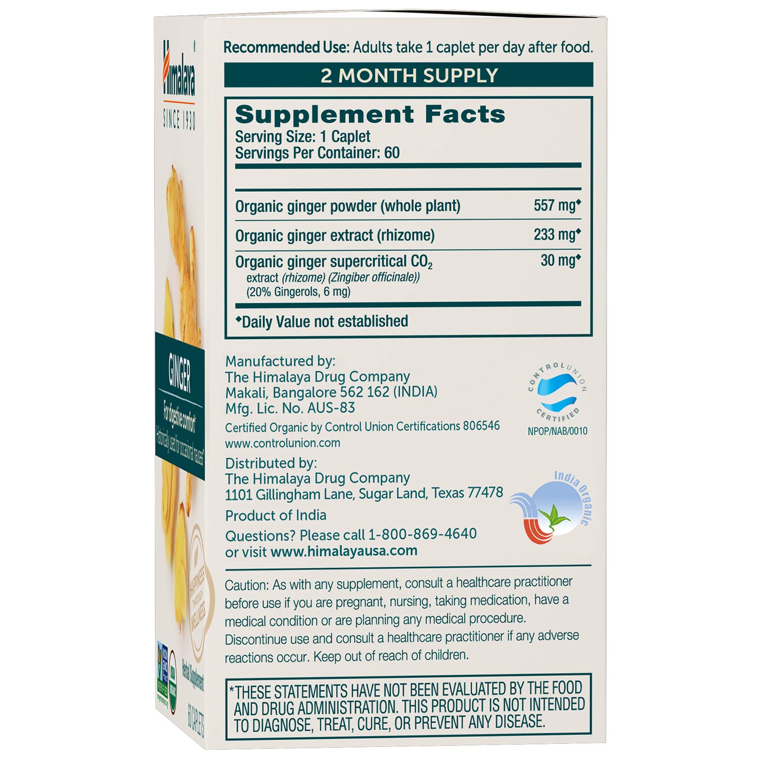 Foto 3 pulgar | Suplemento De Jengibre Orgánico Himalaya, 4,766 Mg En Polvo, 60 Cápsulas - Venta Internacional.
