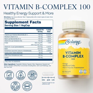 Foto 2 | Suplemento De Complejo De Vitamina B Solaray, 100 Cápsulas Vegetarianas, Vegano - Venta Internacional.