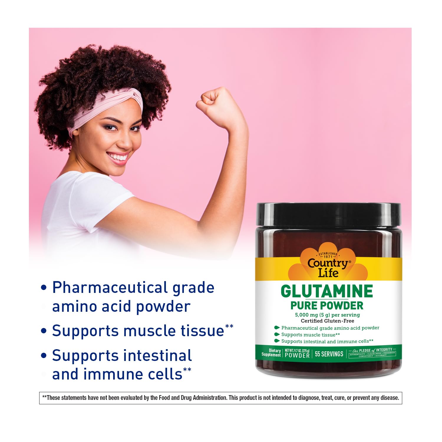 Foto 3 pulgar | Suplemento Country Life De Glutamina Pura En Polvo, 145 Ml, 55 Porciones - Venta Internacional.