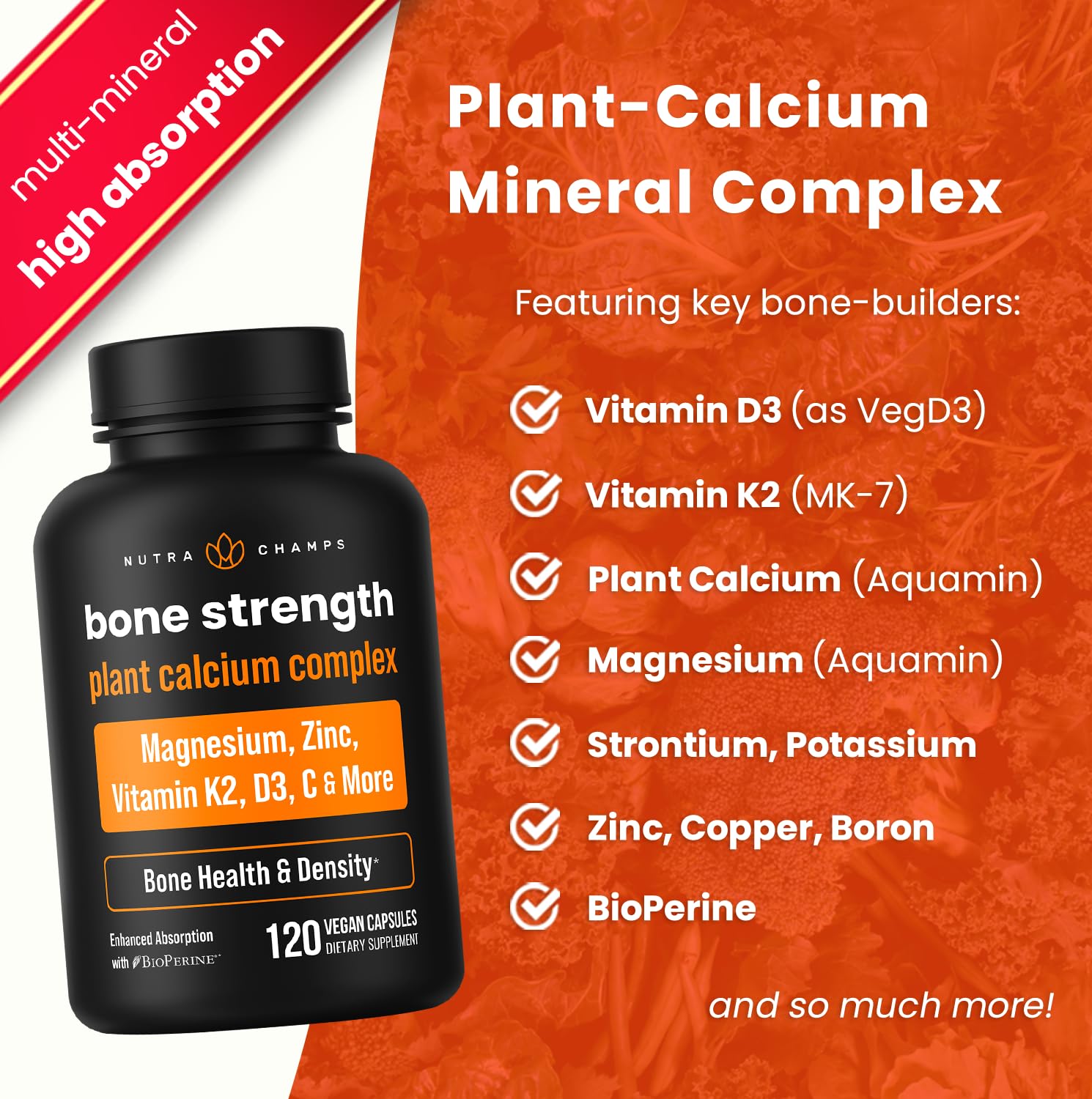 Foto 4 pulgar | Suplementos Nutrachamps Bone Strength 600 Mg De Calcio 120 Veganos - Venta Internacional.