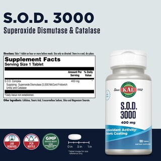 Foto 2 | Suplemento Antioxidante Kal S.o.d. 3000 400 Mg 100 Comprimidos - Venta Internacional.