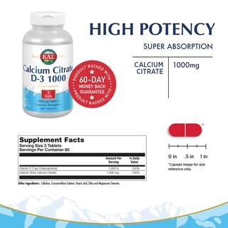 Foto 2 | Suplemento De Citrato De Calcio Kal Con D 1000 Ui 1000 Mg 180 Tabletas - Venta Internacional.