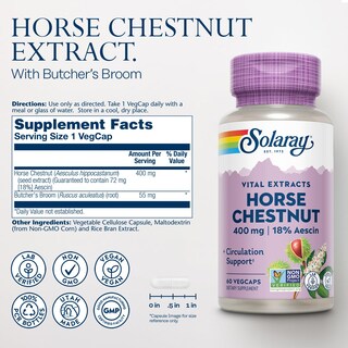 Foto 2 | Suplementos: Extracto De Castaño De Indias Solaray, 400 Mg, Vegano - Venta Internacional.