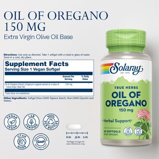 Foto 2 | Suplemento Solaray, Aceite De Orégano, 150 Mg, 60 Cápsulas Blandas - Venta Internacional.