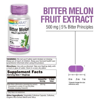 Foto 3 | Suplemento Solaray: Extracto De Melón Amargo, 500 Mg, 60 Cápsulas Vegetales - Venta Internacional.
