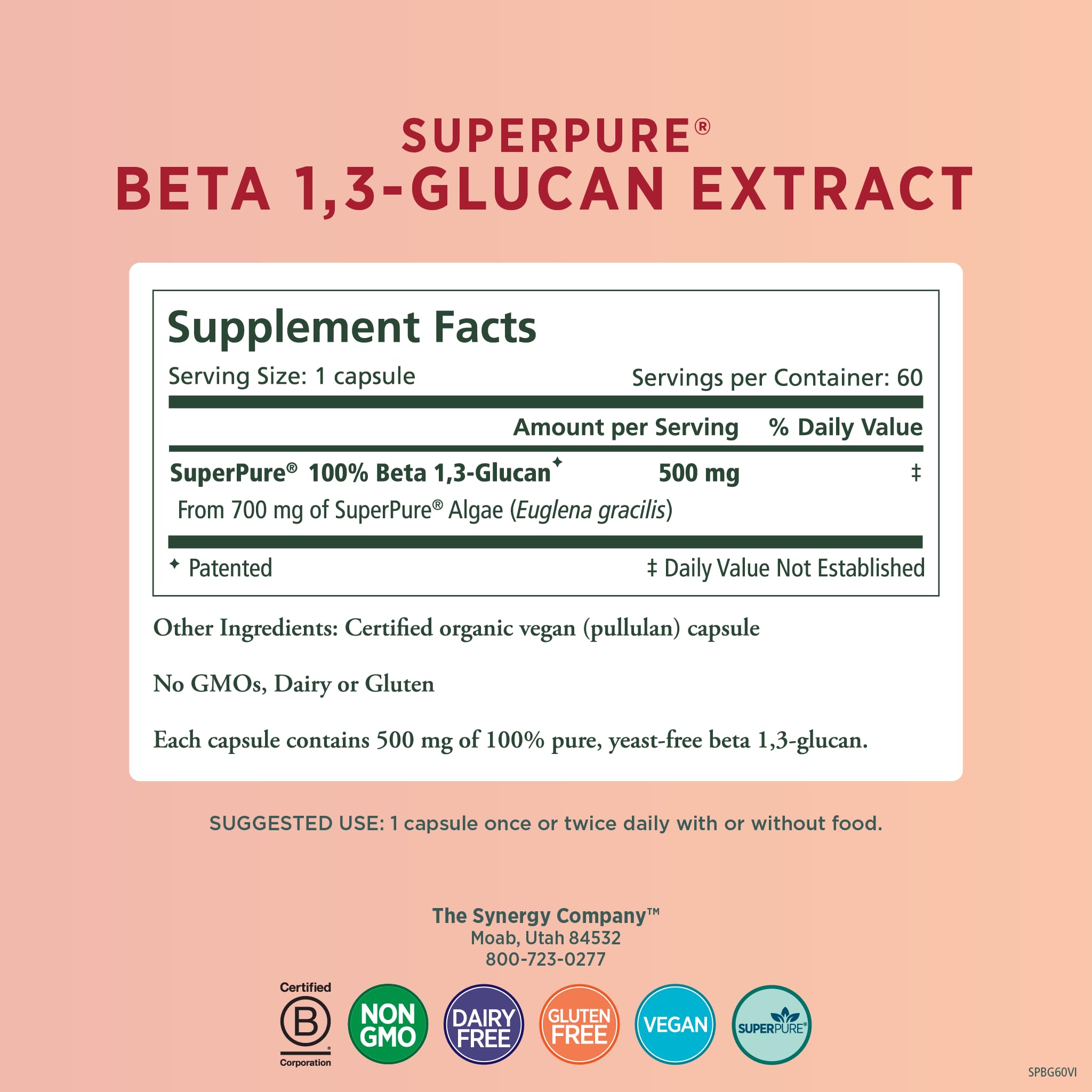 Foto 3 pulgar | Suplemento Pure Synergy Superpure Beta 1,3-glucano 500 Mg - Venta Internacional.