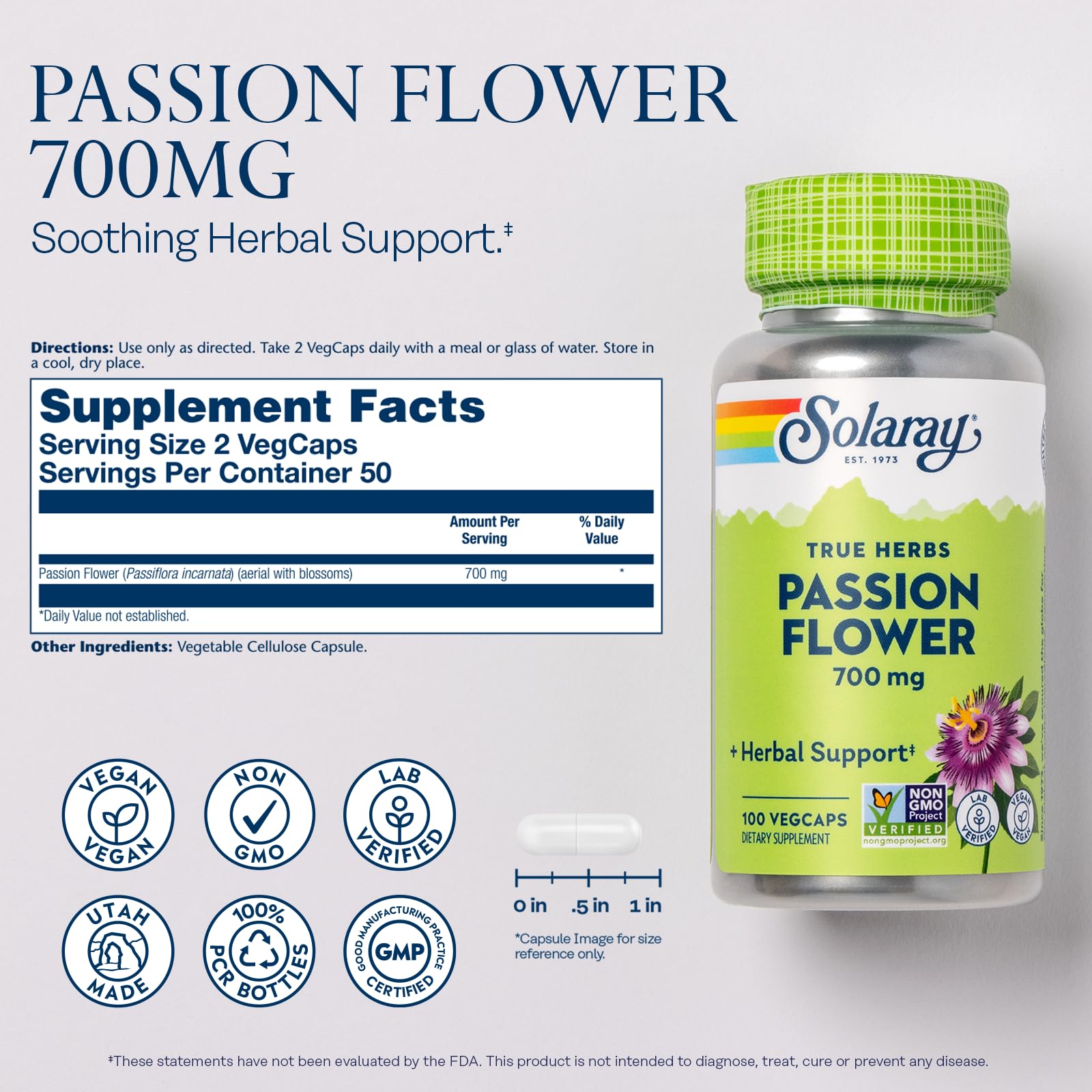 Foto 3 pulgar | Suplemento Solaray Passiflora 700 Mg 100 Cápsulas Vegetales - Venta Internacional.