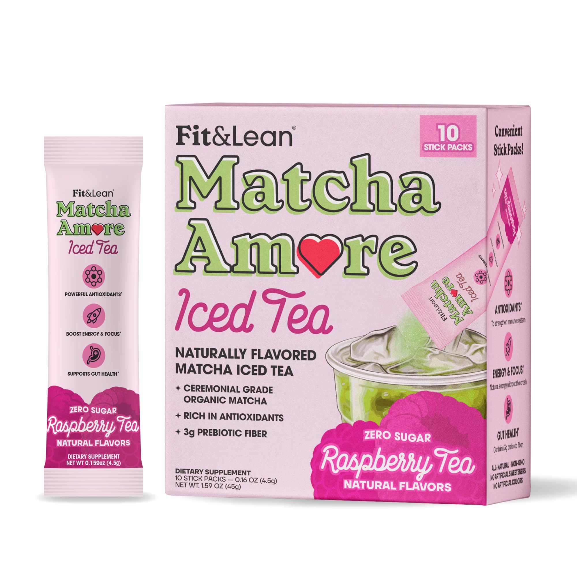 Foto 2 pulgar | Iced Tea Fit & Lean Matcha Amore Frambuesa, Paquetes De 10 Barras - Venta Internacional.