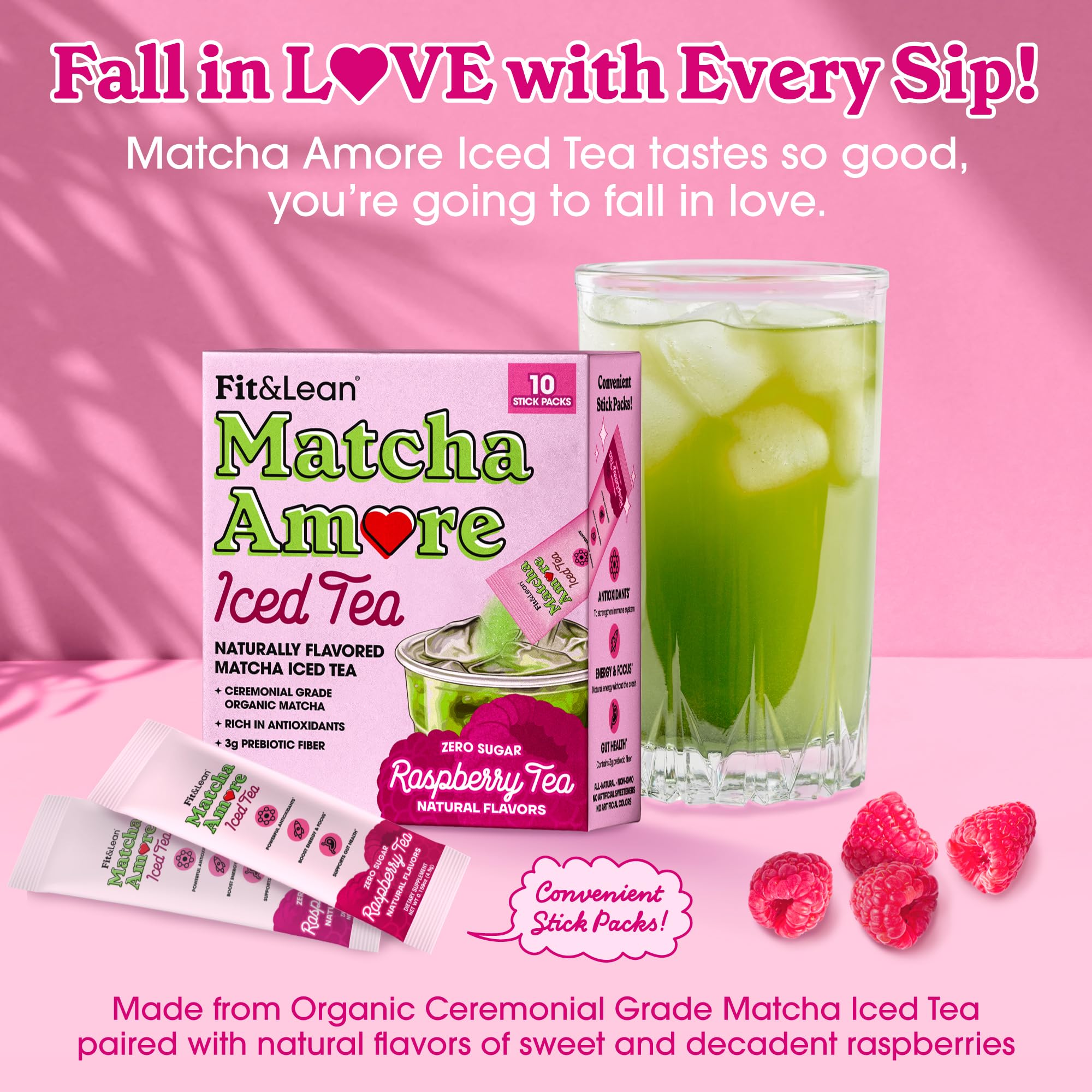 Foto 3 pulgar | Iced Tea Fit & Lean Matcha Amore Frambuesa, Paquetes De 10 Barras - Venta Internacional.